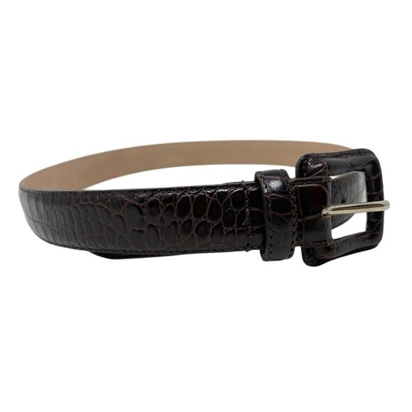 Eddie Bauer Womens Dark Brown Croc Print Genuine Leather Belt Made in Italy‎ XS - Picture 1 of 6
